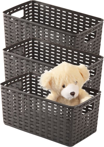 Plasticforte Opbergmand - 3x - Kastmand - rotan kunststof - choco bruin - 5 Liter - 15 x 28 x 13 cm