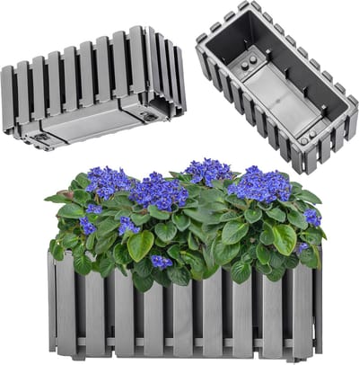 KADAX Wamat, balkonpot in 2 maten, bloempot in latten-look, plantenbak in landelijke stijl, plantenbak met rubberen kurk, lichte bloempot (40 cm, grijs)