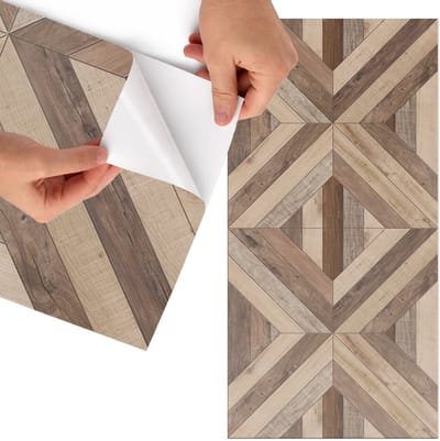 Tulup Meubelfolie - Houten puzzel Decoratiefolie Zelfklevend - 75x150 cm - Bruin Meubelfolie - Meubel Wrap Folie - Geometrische Meubelfolie - Plakfolie Meubels - Keuken decoratie - Texturen