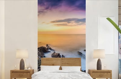 Behang - Fotobehang Zonsondergang - Horizon - Water - Landschap - Blauw - Breedte 120 cm x hoogte 240 cm