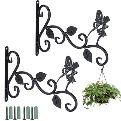Dailygoods- Wandhaak Zwart - Muurhaak voor Planten - Retro Wandhaak - Decoratieve Plantenhaak - Haken voor Buiten - Minimalistisch Ontwerp 28x19 cm