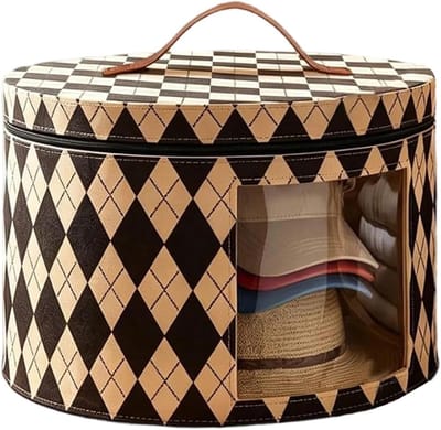 Hoedenbox Opbergdoos - Accessoire Tas - Hoeden Beschermen - Stofdichte Vochtbarrière - 24x24x6 cm - Grijs