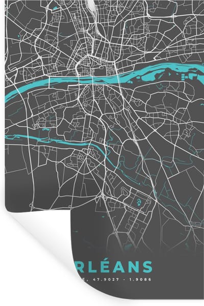 Muurstickers - Sticker Folie - Orléans - Stadskaart - Kaart - Plattegrond - Frankrijk - 20x30 cm - Plakfolie - Muurstickers Kinderkamer - Zelfklevend Behang - Zelfklevend behangpapier - Stickerfolie
