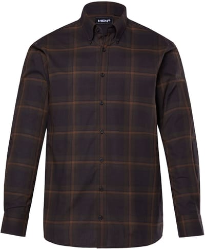 Men Plus - Heren - Geruit overhemd lange mouw buttondown-kraag comfort fit - Zwart - Maat 3XL