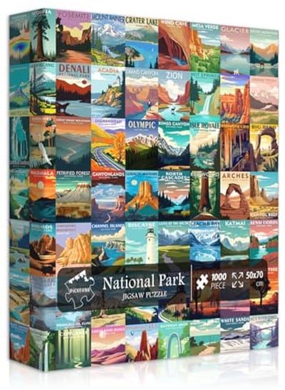 Nationale parken puzzel 1000 stukjes | Landschapspuzzel | Reisposter met natuurtafereel