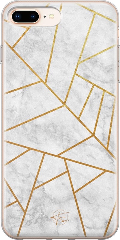 Hoesje geschikt voor iPhone 8 Plus - Geometrisch marmer - Soft Case - TPU - Marmer - Grijs - Mooie Telefoonhoesjes