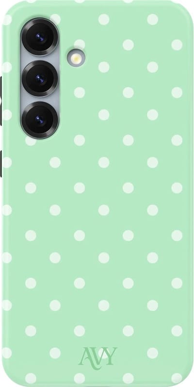 AVY Hoesje geschikt voor Samsung Galaxy S25 Plus | Mint Breeze | Polka Dots | Matcha & Wit | Hard Shell Back Cover | Compatibel met MagSafe & Qi2