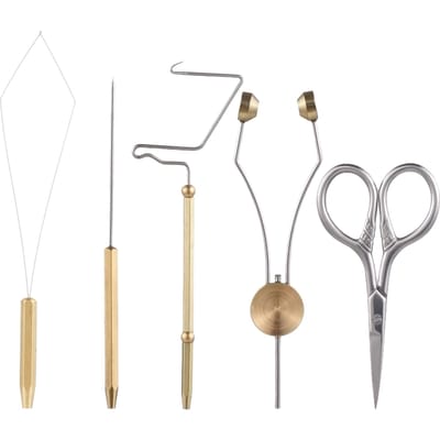 Kit combiné d'outils de montage de mouches, fouet finisseur, support de canette, enfileur de canette Bodkin pour leurres de pêche 5pcs kit gray