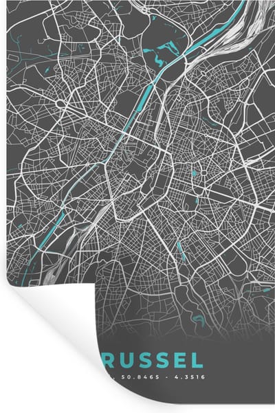 Muurstickers - Sticker Folie - België – Brussel – Stadskaart – Kaart – Blauw – Plattegrond - 20x30 cm - Plakfolie - Muurstickers Kinderkamer - Zelfklevend Behang - Zelfklevend behangpapier - Stickerfolie