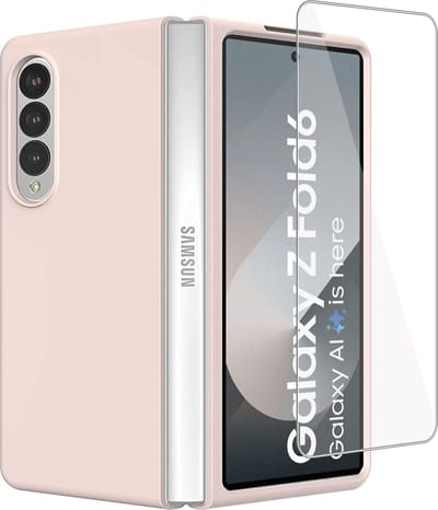Geschikt voor Samsung Galaxy Z Fold 6 - Hoesje + Screenprotector – Gehard Glas Cover + Suède Case Rosé