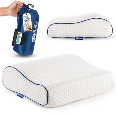 Comfortabel traagschuim kussen voor reizen en kamperen - Lichtgewicht, compressie en zelfopblaasbaar - Geschikt voor hoofd en nek - Ventilatiegaten voor extra comfort