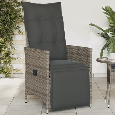 vidaXL - Tuinstoel - verstelbaar - met - kussens - poly - rattan - grijs