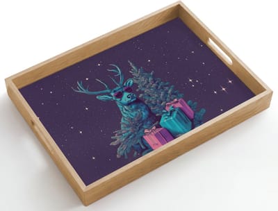 Dienblad hout 50x35 cm - Schootdienblad - Rendier - Zonnebril - Neon - Kerstboom - Borrelplank rechthoek - Plateau dienbladen