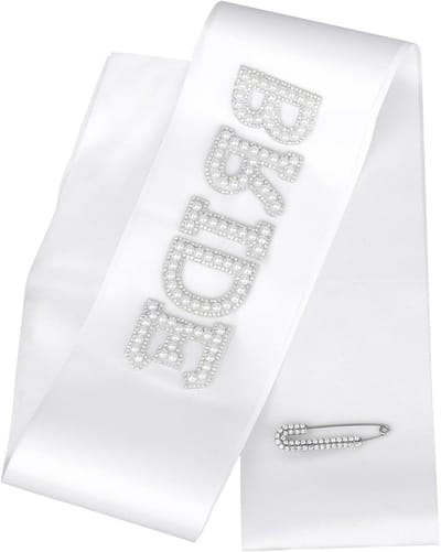 Bruid Sash - Bruidsaccessoire - Bruiloft Vieren - Versierd met Parels - 80x9.5cm - Wit
