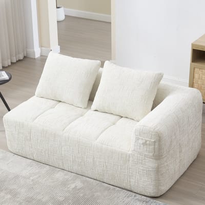Pluche chaise longue voor 2 personen - compacte lounge sofa - beige - geen montage nodig - snelle terugvering - opbergvakken in de armleuningen - incl. los kussen