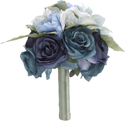 Bruidsboeket - Zijden bloemen - Bruiloft decoratie - Realistisch ontwerp - 30 cm hoog - Blauw wit