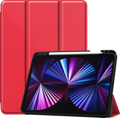 Hoesje - Geschikt voor Apple iPad Pro (2021) - 11 inch - 3e generatie - Dun & Stevig - Trifold Bookcase - Hard Cover Case - Met Uitsparing Geschikt voor Apple Pencil - Hardcover Book - Tablet Hoes - Rood