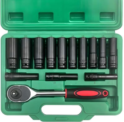 Slagsleutelset Met 13 Stuks Doppen 1/2 Inch Lange Dopsleutels 8-24 mm voor Auto Onderhoud