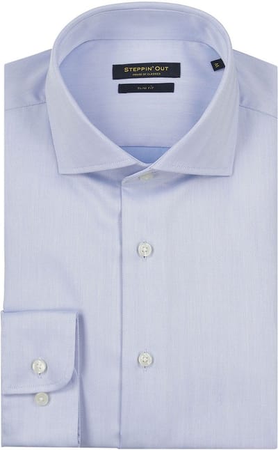 Steppin' Out Overhemd Slim-Fit Herringbone Lichtblauw - Maat XXL - Heren