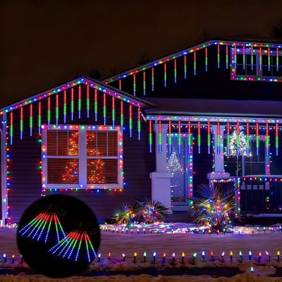 MUPOO Kerstverlichting Meteorenregen - 360° Zicht Waterdichte IP44 IJspegels LED Verlichting 30CM - Koppelbaar voor Kerstboom, Tuin & Trouwerijen - Multicolor 30M (2 Stuks)
