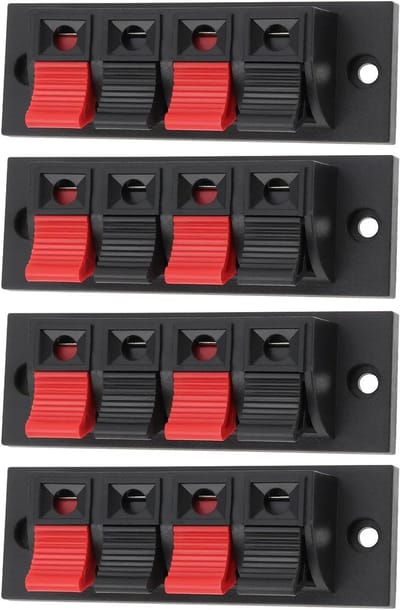 Allecto Plus - 4 Positie Speaker Terminal met Push Release Lente voor Speaker Upgrade - Set van 4 - Eenvoudige Speaker Kabel Aansluiting - Geschikt voor Custom Speakers - Afmetingen 68mmx23mm