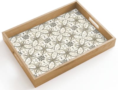 Dienblad hout 40x30 cm - Schootdienblad - Antiek - Tegel - Beige - Borrelplank rechthoek - Plateau dienbladen
