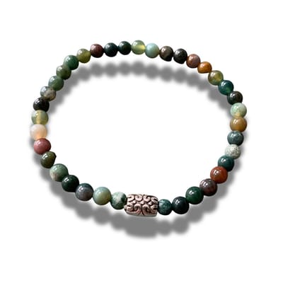 Armband - natuursteen - India agaat - zilverkleurig element - 4 mm 19 cm