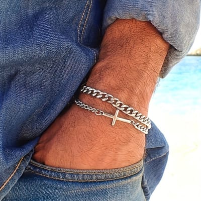 VANDAAG VERZONDEN - Armband - Set 2 stuks - Kruis - Roestvrijstaal - Christelijk - Verstelbaar - Dubbel