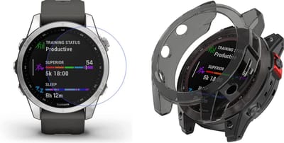 Strap-it Bundel van TPU Case en Screenprotector - Geschikt voor Gamin Fenix 7x / Fenix Solar - Smartwatch bescherming - Glazen screenprotector - glas - TPU bescherm case - Zwart en Transparant