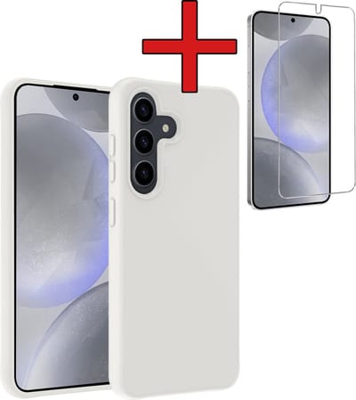 Hoesje - Met Screenprotector - Geschikt voor Samsung Galaxy S24 - Sterk & Shockproof - Telefoon Hoes - Back Cover - Siliconen Case - Telefoonhoes - Wit