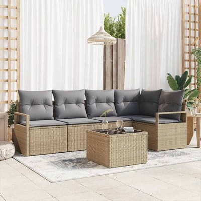 vidaXL Bankstel 6 st Beige poly rattan