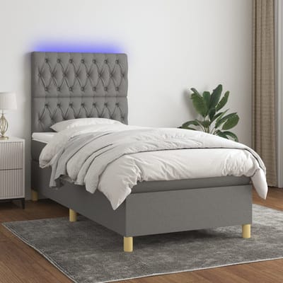 vidaXL - Boxspring - met - matras - en - LED - stof - donkergrijs - 80x200 - cm