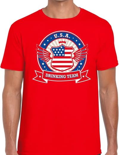 Rood USA drinking team t-shirt rood heren - Amerika kleding S