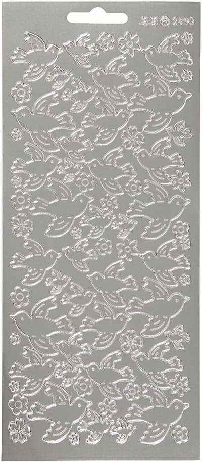 Stickers, duiven, vel 10x23 cm, zilver, 1 vel
