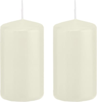 Trend Candles Cilinderkaars/stompkaars - 2x - ivoorwit - 6 x 12 cm - 40 branduren - met brandvertragende folie