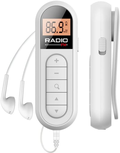 Zakradio - FM Radio - Radio op Batterijen - Draagbare Radio - Noodradio - Met koptelefoon en LCD-Scherm - Geschikt voor Wandelen/Joggen - wit