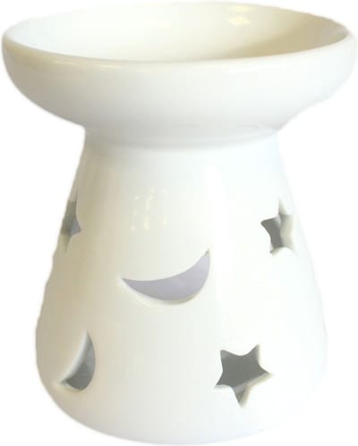 Keramiek Witte Oliebrander - Maan & Ster - Geurbrander - 6.5x8cm