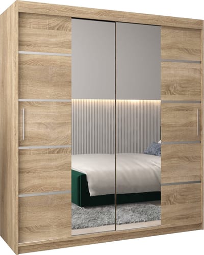 InspireMe - Kledingkast met 2 schuifdeuren, Modern-stijl, Kledingkast met planken (BxHxD): 180x200x62 - VENTILA IV 180 Sonoma Eik