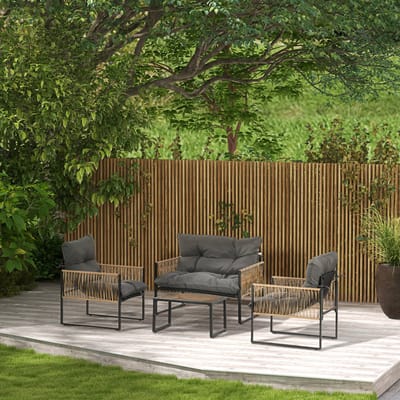 REDOM - 4-Delige Loungeset - Met Salontafel En Kussens - Voor Tuin En Veranda - Staal En Polyester - Donkergrijs