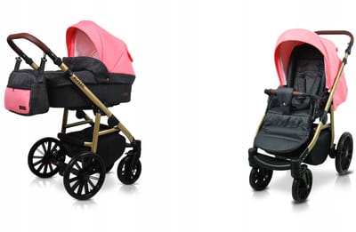 BabyLux® Kinderwagen 2in1 – ASPERO - BLACK CORAL - Opklapbare Wandelwagen incl. Reiswieg, Multifunctionele Buggy Sportstoel - Combi-kinderwagen met Luiertas, Regenhoes, Klamboe, Bekerhouder, etc.
