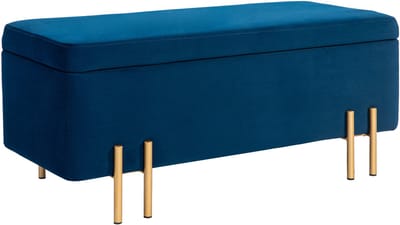 HOMCOM-Sitzbank mit Stauraum-Samt, Holz-100B x 40T x 42H cm-Blau