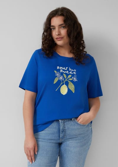 Zachte katoenen T-shirt met bedrukking aan de voorkant en decoratieve stiksels voor dames s.Oliver