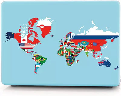 Laptophoes - Geschikt voor MacBook Air (2018-2020) Hoes - Case - 13 inch - Voor A1932, A2179, A2337 M1 - Print Wereldkaart Blauw