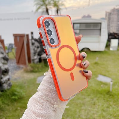 Metalen Lens MagSafe Telefoonhoesje Voor Samsung Galaxy A56 A36 A26 A16 A06 A55 A54 A53 A35 A34 5G 4G Draadloos Opladen Verkleurende Cover For A56 5G Global beige