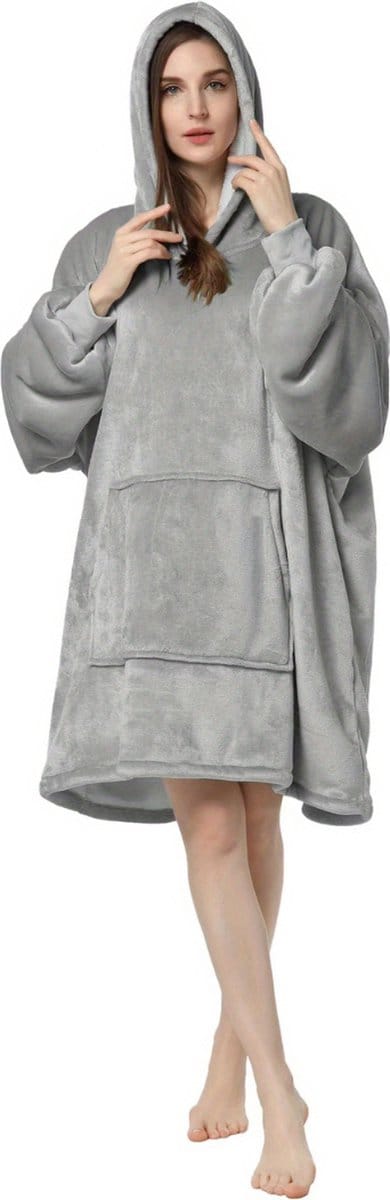 Bovista Knuffeldeken - Plaid - Onesie - Hoodie Deken Met Mouwen - Fleece Blanket - Dames - Heren - Kinderen - Extra Zacht - Licht Grijs