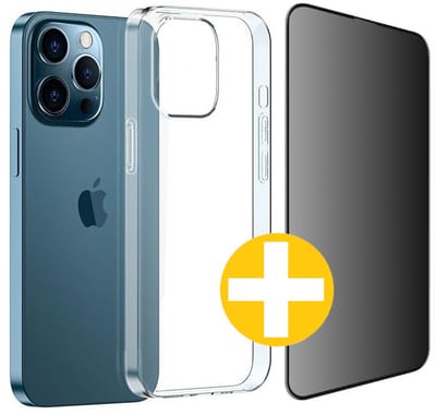 Hoesje en Privacy Screenprotector Combi Geschikt Voor iPhone 13 Pro - Transparant Hoesje + Privacy Glas
