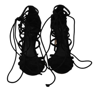 Dolce & Gabbana Zwarte Suède Strap Stiletto Sandalen