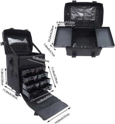 Cosmetica Trolley - Make-up Koffer - Organiseren en Vervoeren - Twee-in-één Systeem - 41 x 30 x 39 cm - Zwart
