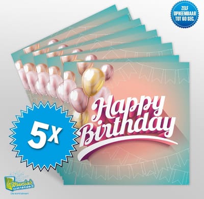 5x Muziekwenskaart - Happy Birthday – zelf opneembaar – 60 seconden – 21x21cm – hoge kwaliteit – inclusief envelop