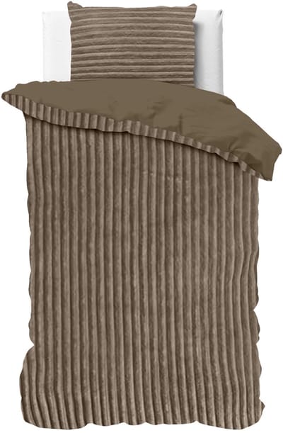 Husch Rib Teddy Dekbedovertrek - Taupe - Eenpersoons - 140x200/220 cm - Heerlijk Zachte Teddy